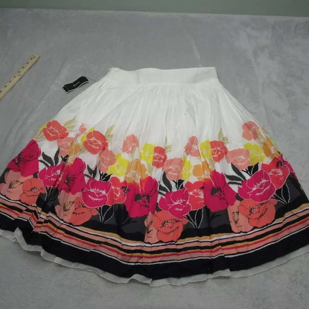 Alfani Lined Skirt Womens 4 Colorful Copenhagen‎ Floral Cotton Gauze Pleated NWD